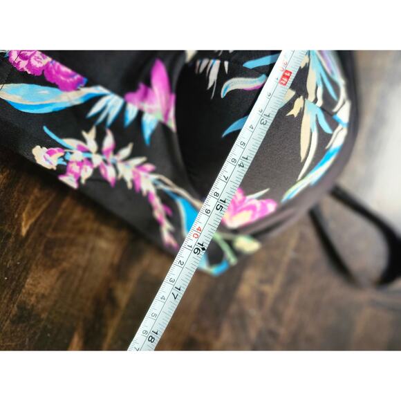 Chance Destiny Medium Black Tropical Spaghetti Strap Dress Neon Ruffle - Picture 10 of 11